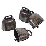 Cabilock 4個 牛鈴飾り 小型厚手属製防盗ベル 放牧用家畜アクセサリー 鮮明なブロンズ色 音響効果で牛 馬 羊の位置確認に