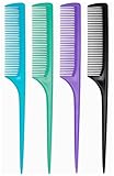 4 Pcs Rattail Combs for Women -Fine Tooth Styling Comb with Ergonomic Handle, Anti-Static Heat-Resistant Professional Hair Parting Tools for Smooth Detangling, Updos & Salon-Perfect Hairstyles.