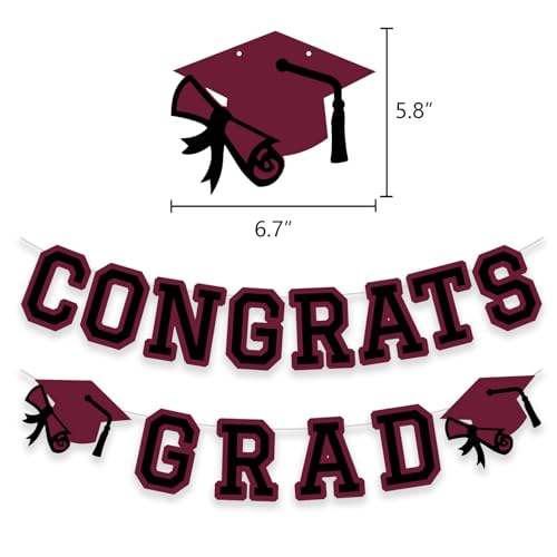 Image of Congrats Grad Banner Graduation Party Banner Decoration Hanging Garland High School College Backdrop Supplies Maroon