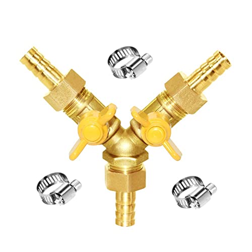Joywayus 5/16" Hose Barb 3 Way Shut Off Ball Valve Y Shaped 2 Switch Brass Fitting