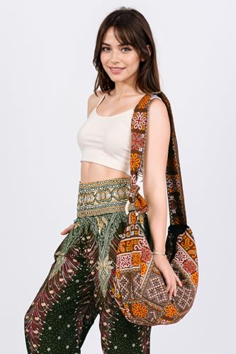 Image of Hobo Crossbody Bag for Women - Handmade Cotton Boho Purse with Wooden Ring | Lightweight Slouchy Shoulder Sling Tote Bag