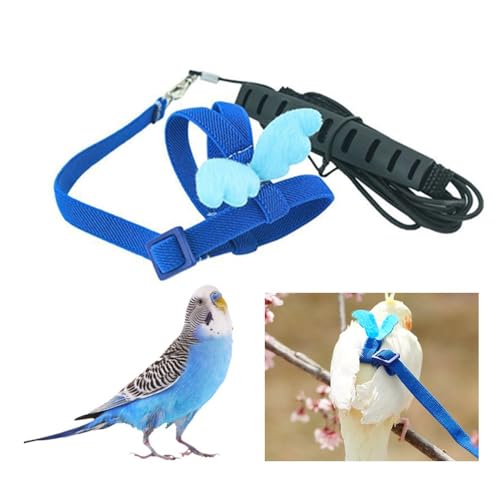 Verstellbares Trainingsseil, Leine für Papageien, verstellbares Papageiengeschirr für Haustiere und Vögel für Outdoor-Aktivitäten (blau)