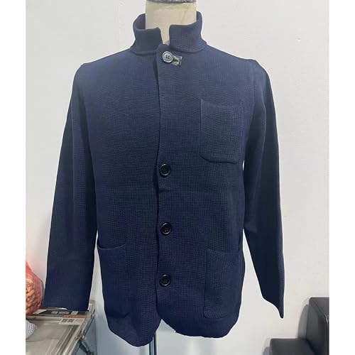 Men's Blazer Collar Button Knit Cardigan Long Sleeve Casual Open Front Men Sweaters Cardigans Casual Sweater Sport Pockets Coat Dark Blue4