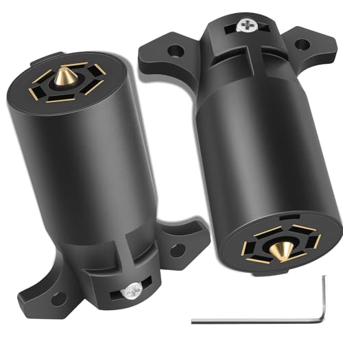 2 Pack Premium 7 Pin Trailer Plug With Built-In Brass Terminals Heavy-Duty 7 Way Trailer Light Plug Connector Easy InstallationWaterproof 7 Prong Trailer Plug for Various RVsTrailersBoat Trailer