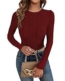 GLEENOD Camiseta para mujer con cuello redondo Y2K, parte superior moderna, Long Jujube Red, XXL