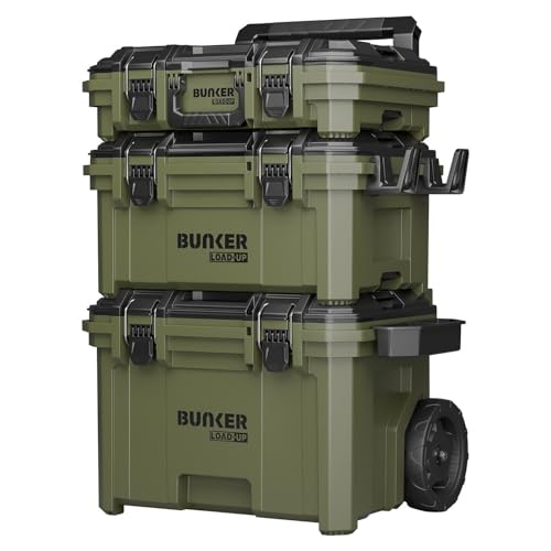 BUNKER Load-Up 9 Piece Modular Tool Storage System - 3 Tier Stackable Rolling Toolbox Set with Organisers & Accessories - IP65 Waterproof, Heavy-Duty Build, All-Terrain Wheels - Workshop & Jobsite 1 BUNKER Load-Up 9 Piece Modular Tool Storage System - 3 Tier Stackable Rolling Toolbox Set with Organisers & Accessories - IP65 Waterproof, Heavy-Duty Build, All-Terrain Wheels - Workshop & Jobsite