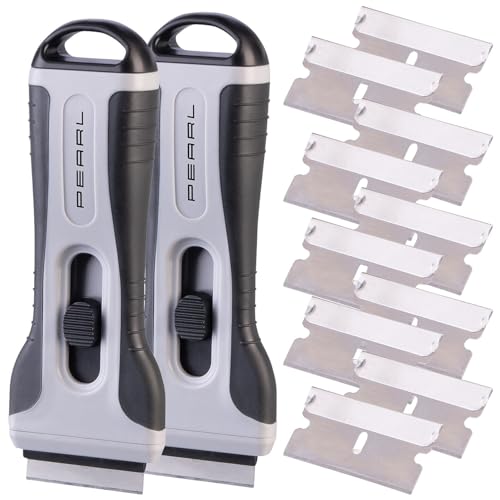 PEARL Schaber für Induktionskochfeld: 2er-Set Profi-Kochfeldschaber mit Soft-Touch-Griff und 4 Ersatzklingen (Universal-Schaber, Etiketten und Kochfeld mit Ersatzklingen, Tape)