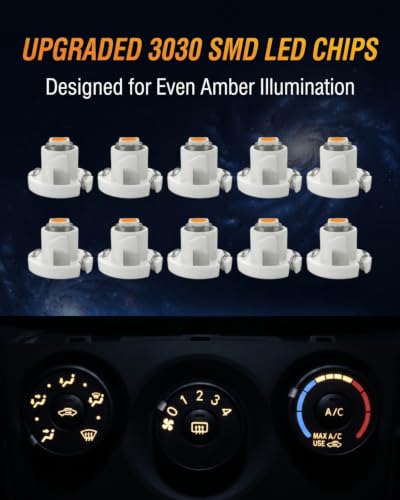Image of WLJH Yellow T4.2 Neo Wedge LED A /C Heater Control Bulbs for Toyota | 3030 SMD, 150lm, Dimmable, Corolla 2009-2013, Matrix 2009-2014, Nighttime Readability, Stable Performance, 10-Pack