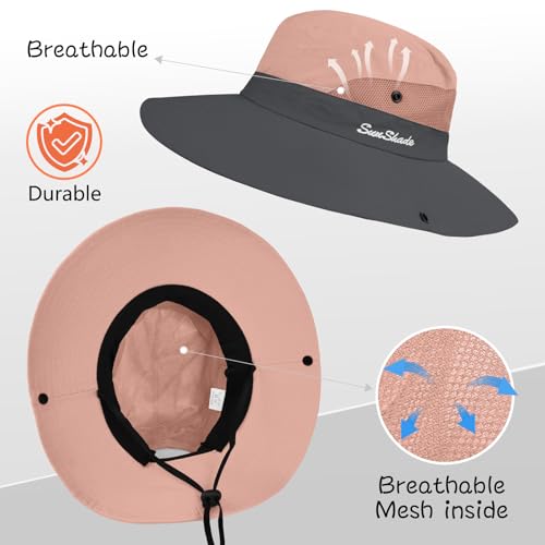 ZOORON 1 Pack Women's Ponytail Safari Sun Hat,Wide Brim UV Protection Outdoor Bucket Hat,Foldable Beach Summer Fishing Hat
