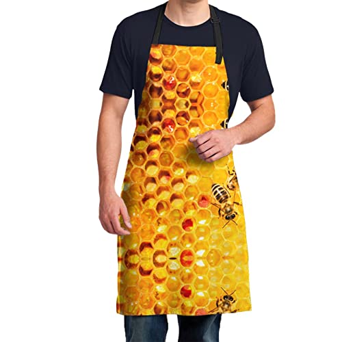 Delantales impermeables de cocina con bolsillos, para cocinar/trabajar/limpiar, para hombre y mujer, Abeja en panal, Taille unique