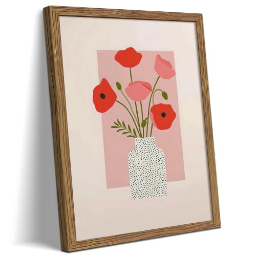 Framed Abstract Pink Floral Canvas Wall Art, Pink Flower Wall Decor Painting Picture, Minimalist Botanical Vase Canvas Print Poster for Living Room Bedroom Office Hallway 12x16 Inch
