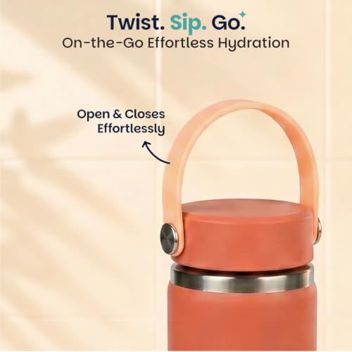 Image of Basil HydraRush Stainless Steel Insulated Kids Water Bottle for School, 600ml Leakproof Bottle with Carry Handle, Double Wall Vacuum Thermosteel Bottle for School, Travel & Outdoor | Coral Swirl