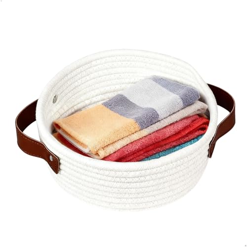 Panier de Rangement Tressé,Panier Rangement Portable,Petit Paniers Rangements avec Poignées,panier rangement Tissu Rond,Adapté pour Articles de...