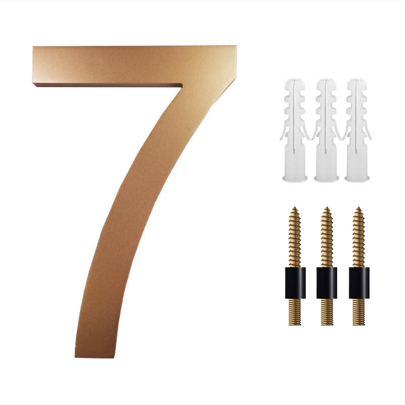Hausnummer 8 Zoll große schwebende Hausnummern for draußen, 20 cm goldenes Adressschild, Hausnummern-Deko mit Nagel-Kits 0-9 ABCD Hausnummernschild(No.7)
