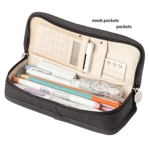 Image of Daily Black Pencil Case, Large Capacity Pencil Pouch with Ample Storage, Simple Design for Students and Professionals