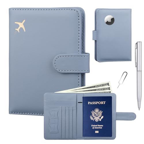 GOAUS Passport Holder for Travel with AirTag Slot Passport Book Wallet
