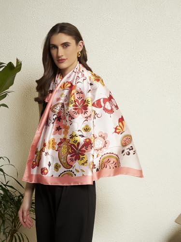 Image of Ravaiyaa - Attitude is everything Women Silk Digital Print Large Square Scarf Breathable Lightweight Neckerchief Printed Headscarf 40 inch x 40 inch Inch