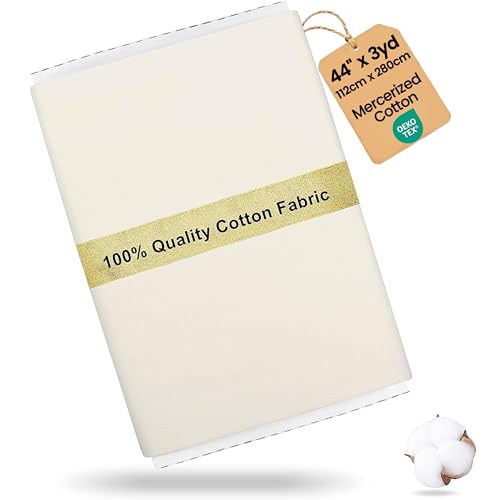 Craftido Tela 100% Algodón Oeko-Tex por metro, 112cm de Ancho x 280cm de Largo Extra - Peso Medio 145g - para Acolchado, Costura, Confección, Ropa de Cama, Forros y Manualidades - Ivory White