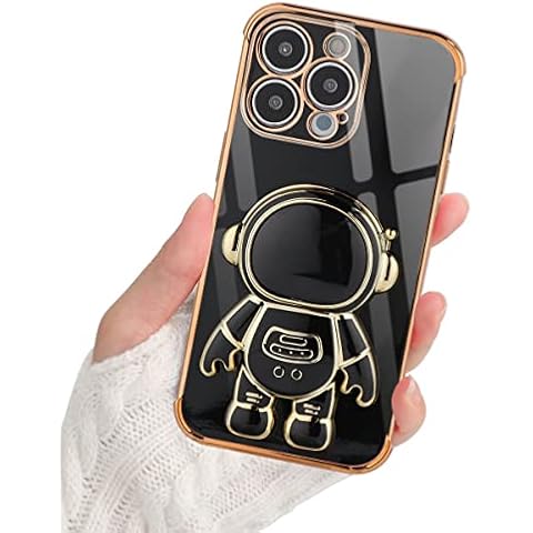 Yoedge Astronaut Phone Case for iPhone 11 for Girls Women 6.1", Cute Plating Astronaut Hidden Kickstand Stand, Soft Silicone TPU Shockproof Bumper Electroplated Protective Case for iPhone 11, Black Cover