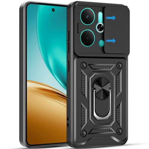 Image of A rtistque Armor Bumper Back Case Cover for Realme P3 5G | Stylish Ring Holder & Inbuilt Stand | Sliding Camera Cover | Shockproof TPU Protective Design | Realme P3 Back Cover - Black