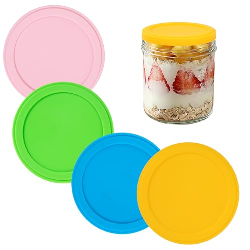 Tapas de Yogurt Reutilizables Tapa para Vasos de Yogur Tapas de Silicona para Tarros para Vasos de Yogur de 9.7cm de Diámetro Compatible Con Múltiples Marcas de Yogur de 500g 4 Piezas
