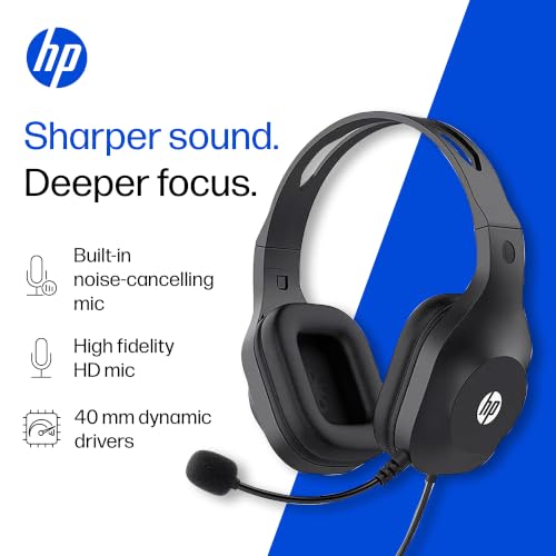 Image of HP H120 Stereo USB Headset, Plug-and-Play USB-A, Built-in Noise-canceling mic, Adjustable Head Strap, Padded Ear Cushions, 360-degree Bendable mic, 1-Year Limited Warranty, Black, 9Z4V9AA