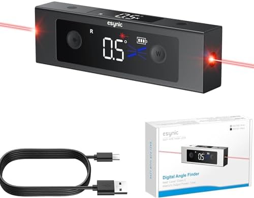 eSynic Portable Digital Angle Finder with Laser- IP54 Waterpoof Digital Inclinometer- 2 Backlight LCD Display Aluminium Alloy Rechargeable Level Laser Tool with Cross Leveling Line for Construction