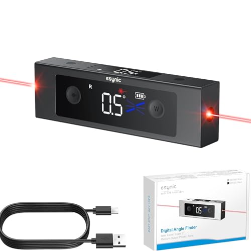 Image of eSynic Portable Digital Angle Finder with Laser IP54 Waterpoof Digital Inclinometer 2 Backlight LCD Display Aluminium Alloy Rechargeable Laser Level Tool With Cross Leveling Line(Laser Level Class II)