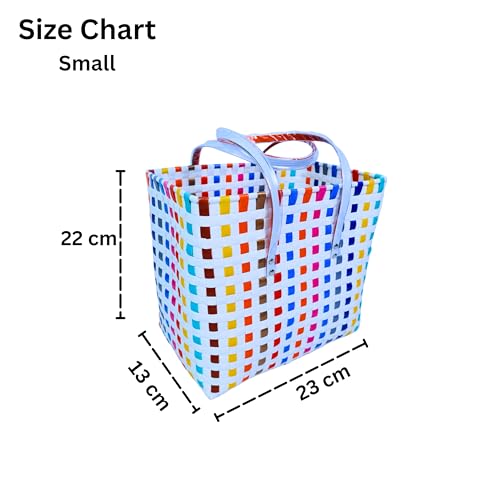 Image of Hand Made Multipurpose Plastic Basket with Lid | Eco-Friendly, Washable, Rust-Free Storage Basket for Kitchen, Picnic, Toys, Travel, Office | Lightweight basket (White with Orange, Small)