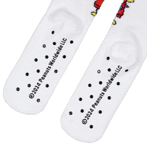 Snoopy Gripper Socks Peanuts Snoopy Dog House Festive Holiday Christmas Lights Men's Fuzzy Gripper Slipper Socks OSFM For Men and Women3