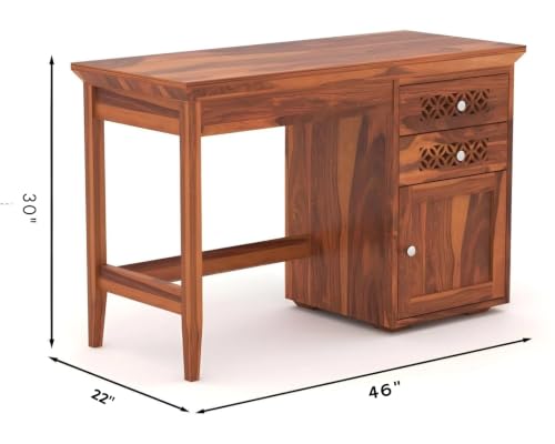 Image of Solid Sheesham Wooden Study Table & Desk with Drawer for Office and Home | Computer Laptop Table | Reading & Writing Desk | Laptop Desk (Honey A)
