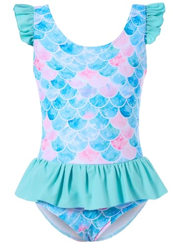 Image of Vieille Toddler Little Girls One Piece Swimsuits Ruffles Bathing Suits Mermaid Dinosaur Swimwear 2-7T