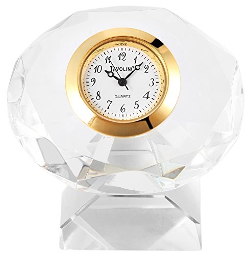 Preisvergleich Produktbild Tavolino Analog Miniaturuhr Tischuhr Standuhr mit Quarzwerk und Motiv Kristall 300402000084 Goldfarbiges Gehäuse 5,6 cm