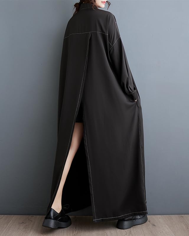 ellazhu Women's Shirt Dress Lapel Button Down Long Sleeve Solid Irregualr Hem GZ602 A4