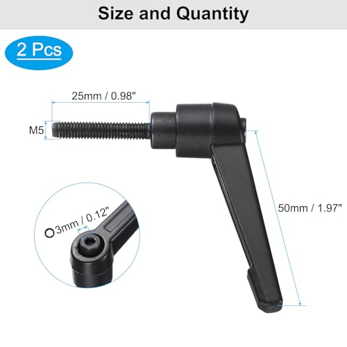 Image of uxcell 4pcs Clamping Lever Adjustable Handle Set Metric M5 x 25mm Male & M5 Female Thread Level Handles Hand Stud Knobs Quick Release Black for Lathe Machinery