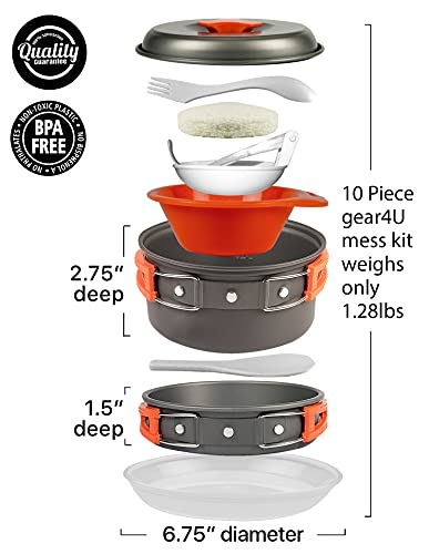 Camping Cookware Kits - BPA-Free Non-Stick Anodized Aluminum Mess Kits - Complete Lightweight Mini Folding Pot Kits with Utensils for Camping Hiking Backpacking and Survival Cooking (10 Piece Set) - Thumbnail 2