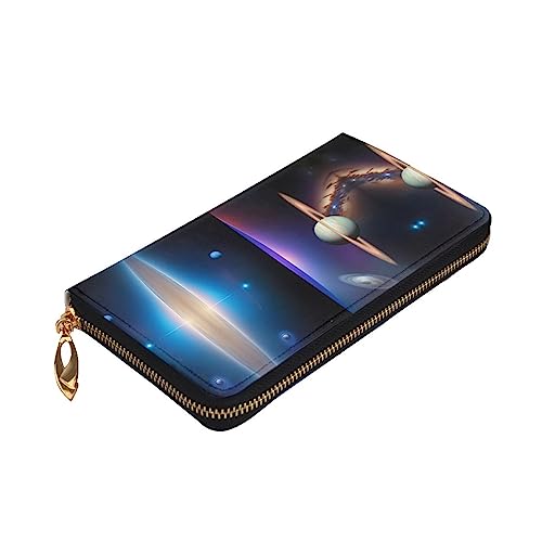Leather Wallet 7.48 x 4.13 in - Stylish and Durable Wallet for Women with Multiple Compartments and Zipper Design Cosmic Saturn Pattern3