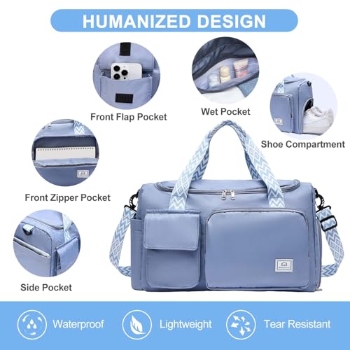 Image of Small Gym Bag for Women, Travel Duffle Bag Carry On Weekender Bag with Shoe Compartment
