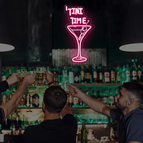 Image of Tini Time LED Neon Sign, Martini LED Light, Elegant Cocktail Glass Neon | USB Powered Dimmable Martini Cocktail Bar Wall Decor, Bar Wall Art, Pub Deoration, Gift for Martinit Lover 16.5 inchx8.7 inch, Pink