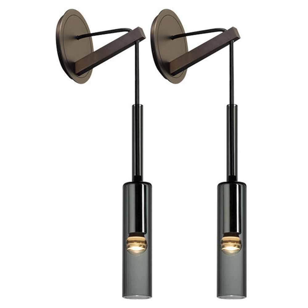 HUAYUSEDF Modern Smoke Gray Glass Wall Sconce with Adjustable Brass Mount for Bedroom Living Room Hallway
