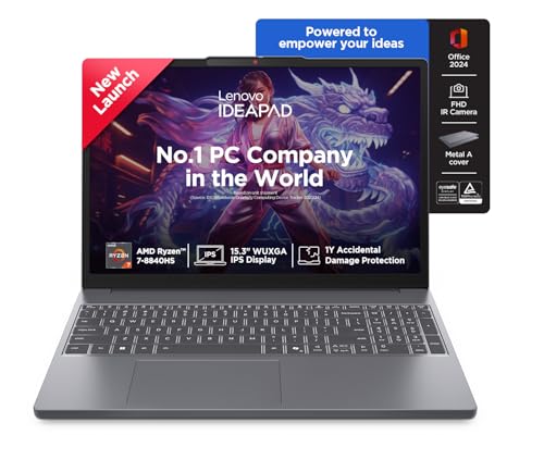 Image of Lenovo IdeaPad Slim 3 AMD Ryzen 7 8840HS 15.3 inch (38.8cm) WUXGA IPS Laptop (16GB RAM /512GB SSD /Windows 11 /Office Home 2024 /Backlit Keyboard /1Yr ADP Free /Grey /1.6Kg), 83KA004SIN