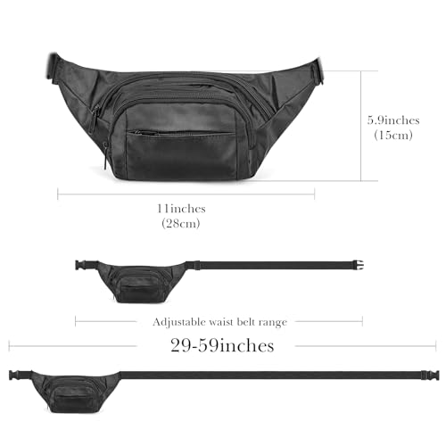 Gürteltasche mit extra langem Gurt, 150 cm, max. verstellbarer Riemen, Übergröße, Crossbody-Tasche, verlängerte Länge, leichte Hüfttasche mit Reißverschluss und Taschen, Schwarz, Schwarz , xxl