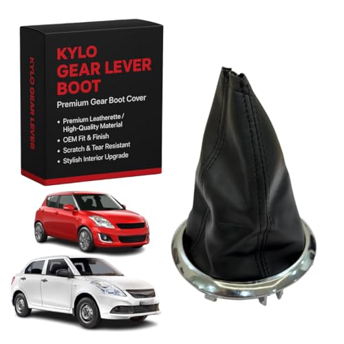 Image of KYLO Leather Gear Shift Cover - Anti-Slip, Durable, Washable Gear Knob Protector for Manual Cars Suitable for (Swift (2005-2011), Dzire (2008-2012) Chrome)