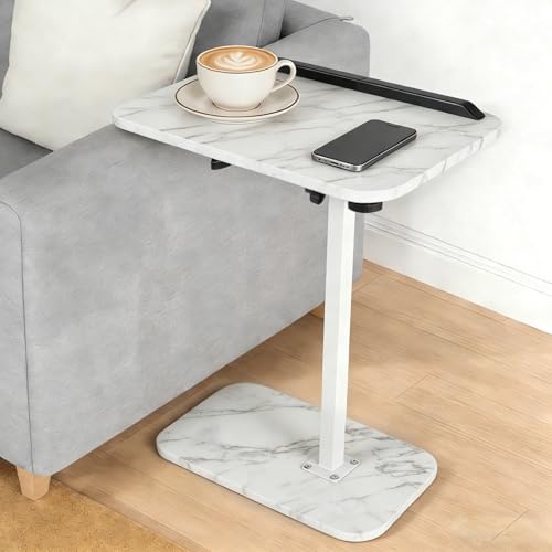 LONGSHINING �T�C�h�e�[�u�� ���~�� �x�b�h�e�[�u�� ��39.5×���s29.5×����45-75cm �\�t�@�[�e�[�u�� �^�u���b�g�EPC�f�X�N �������߁E�V�p�x�����\ �ȈՃe�[�u�� 360�x��] ��Ɨp �d���p �ړ��֗� �g���ȒP(�z���C�g, 