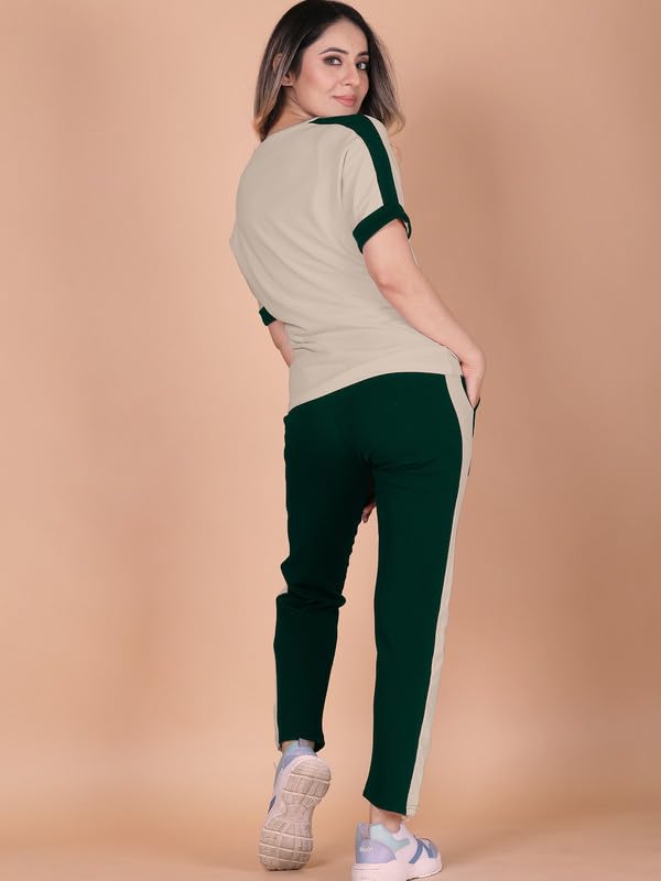 Image of DTR FASHION Polyester Blend Shoulder Stripes Tracksuit | Night Wear Suit For Women