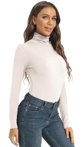 Image of Women's Casual Long Sleeve Turtleneck Tops Slim Fitted Lightweight Base Layer Shirts