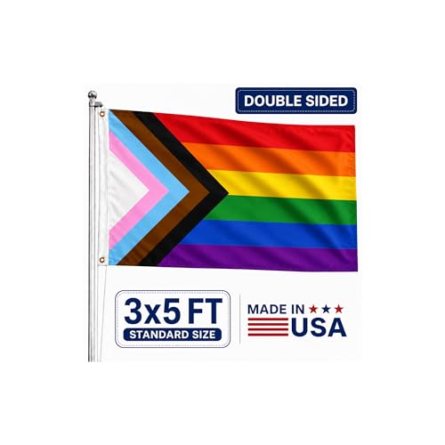 Progress Pride Flag 3x5 Outdoor Double Sided- Heavy Duty 3ply LGBT Community Gay Pride Lesbian Transgender Bisexual Rainbow Flag Super Durable Flags 4 Rows Stitched Edge Canvas Header with 2 Brass