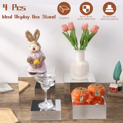 3 Pack Acrylic Riser Displaty Stand and 4 Pcs Silver Cube Acrylic Buffet Risers Display Box