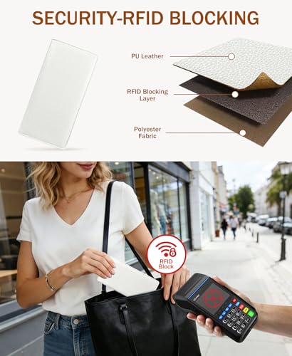 Image of Immaturus Womens Wallet, White Slim Thin RFID Blocking Card Wallets, Bifold PU Leather Credit Card Holder Organizer, Cute Cash Clutch Long Billfold with Zipper Coin Pocket Ladies Girls Gift