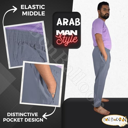 Men Pants Salwar Mens Serwal Egyptian Wear Trousers Shalwar Egypt Islam Arab Islamic Thoub Kaftan Pajamas Waist Pajama Men's Desert Elastic with 1 Pockets (Light Gray - Size : 26)3